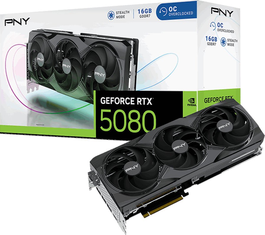 Відеокарта PNY GeForce RTX 5080 Overclocked Triple Fan (VCG508016TFXPB1-O)
